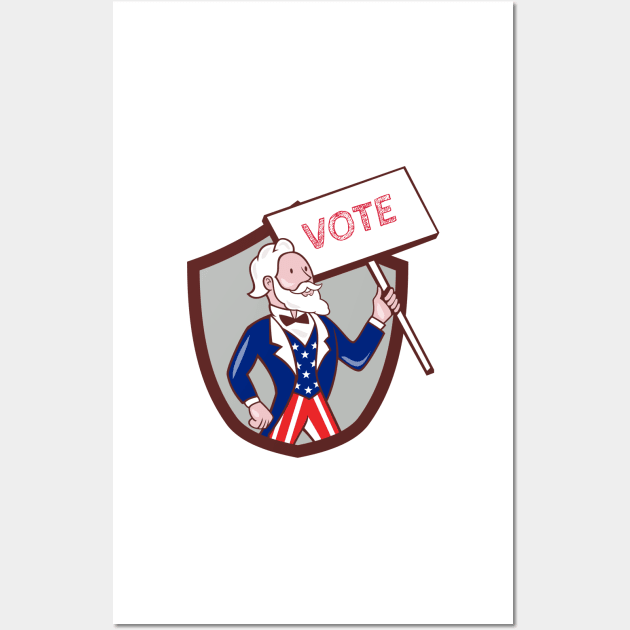 Uncle Sam American Placard Vote Crest Cartoon Wall Art by retrovectors